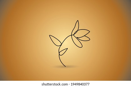 Beautiful flower in minimal line style. Modern fashion linear poppy for logo, emblem template. Vector illustration.