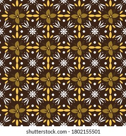 Beautiful flower motif on traditional batik with elegant white brown color design.