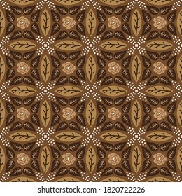 Beautiful flower motifs design on Java batik with smooth brown color concept.