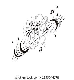 Beautiful flower with notes. Music of the soul. Vector illustration