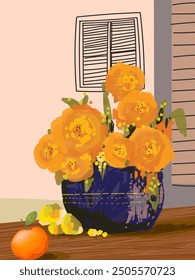 Beautiful flower on vase line drawing hand drawn vector illustration. Flowers and plants aesthetic abstract art print, cover, poster, home decor design.