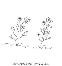 Beautiful flower one line continuous drawing style isolated vector illustration on white background.