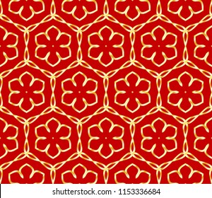 Beautiful flower pattern. decorative seamless ornament. gold, red color. for design, wallpaper, invitation.