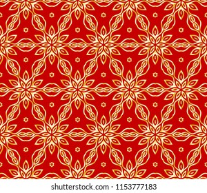 Beautiful flower pattern. decorative seamless ornament. gold, red color. for design, wallpaper, invitation.