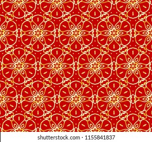 Beautiful flower pattern. decorative seamless ornament. gold, red color. for design, wallpaper, invitation.