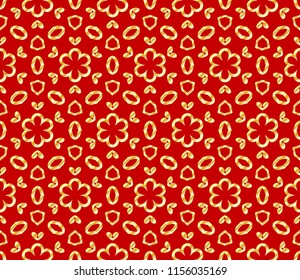 Beautiful flower pattern. decorative seamless ornament. gold, red color. for design, wallpaper, invitation.