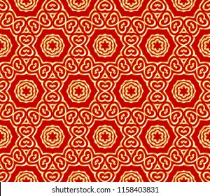 Beautiful flower pattern. decorative seamless ornament. gold, red color. for design, wallpaper, invitation.