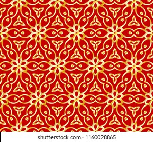 Beautiful flower pattern. decorative seamless ornament. gold, red color. for design, wallpaper, invitation.