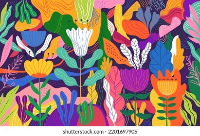 Beautiful flower pattern with flowers, leaves, flower compositions. Elegant notebook cover. Unique trendy colorful background