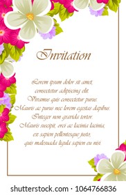 beautiful flower pattern frame for your invitation cards design, greeting cards, postcards for birthday, Valentine's day, wedding or party and more. Vector illustration.