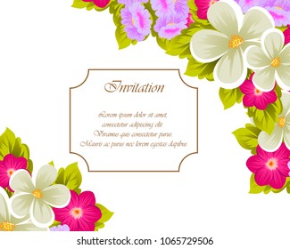beautiful flower pattern frame for your invitation cards design, greeting cards, postcards for birthday, Valentine's day, wedding or party and more. Vector illustration.