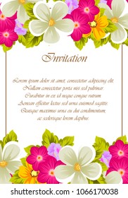beautiful flower pattern frame for your invitation cards design, greeting cards, postcards for birthday, Valentine's day, wedding or party and more. Vector illustration.
