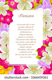 beautiful flower pattern frame for your invitation cards design, greeting cards, postcards for birthday, Valentine's day, wedding or party and more. Vector illustration.