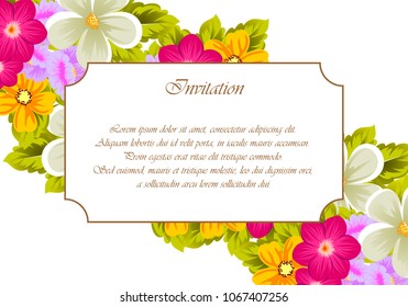 beautiful flower pattern frame for your invitation cards design, greeting cards, postcards for birthday, Valentine's day, wedding or party and more. Vector illustration.