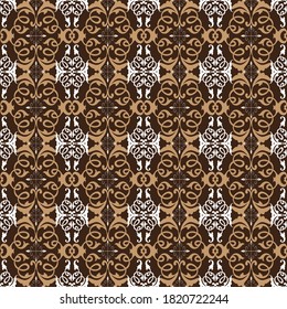 Schönes Blumenmuster auf Parang Batik Design mit modernem dunkelbraunem Farbkonzept.