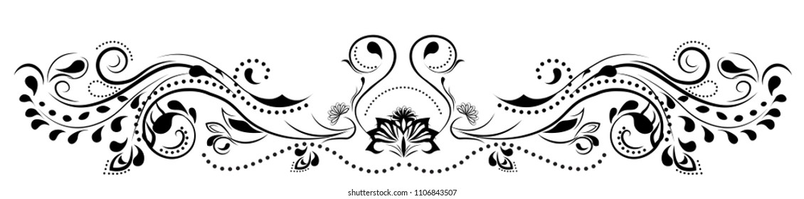 beautiful flower pattern, spirals and flower, black and white, frame element