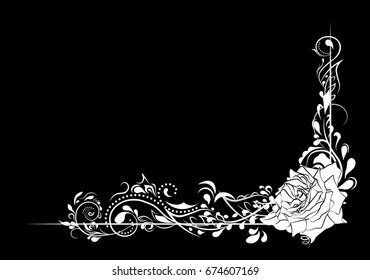 beautiful flower pattern, spirals and rose, black and white