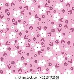 Schönes Blumenmuster. Weiße Blumen. rosafarbener Hintergrund. Blumenfarben auf floralem Hintergrund. Elegante Vorlage für modische Drucke.