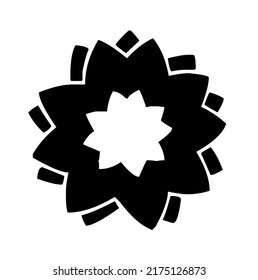 Beautiful flower with petals, floral design, graphic, vector, illustration in black and white color, isolated on white background