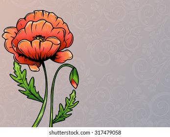Beautiful flower. Poppy. Banner. Postcard. Pattern.