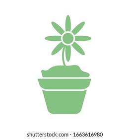 beautiful flower in a pot icon over white background, silhouette style, vector illustration