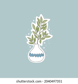 Beautiful flower in a pot. Plant. Card. Frame. Isolated vector object. 