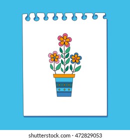 Beautiful flower in a pot. Vector illustration on a blue background.