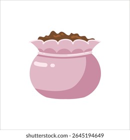 Beautiful flower pots isolated on white background for planting seeds and houseplants, Hand drawn vector Flat illustration of gardening items for garden spring work, pink pot without plant with soil