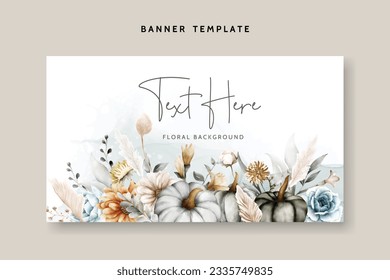 beautiful flower and pumpkin watercolor floral background