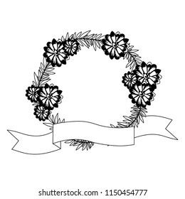 beautiful flower and ribbon circular frame