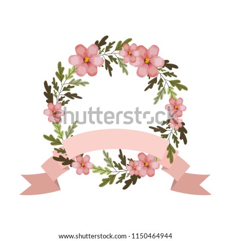 beautiful flower and ribbon circular frame