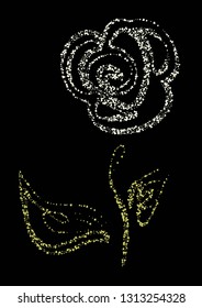 Beautiful flower rose set with leaf, Vector roses illustration , isolated on black