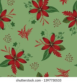 beautiful flower seamless pattern with branches and leaves