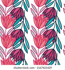 Hermoso patrón de flores sin costura. Fondo de pantalla floral simple. Plantas sin fin papel pintado. Diseño para tela, impresión textil, envoltura, cubierta. Ilustración del vector