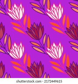 Beautiful flower seamless pattern. Simple outline floral wallpaper. Cute plants endless wallpaper. Design for fabric, textile print, wrapping, cover. Vector illustration