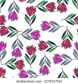 Beautiful flower seamless pattern. Simple outline floral wallpaper. Cute plants endless wallpaper. Design for fabric, textile print, wrapping, cover. Vector illustration