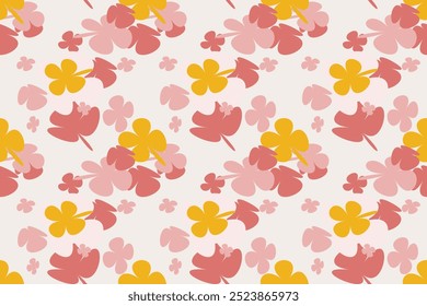 Beautiful Flower Seamless Pattern Stylized Flowers Botanical Summer Print plants floral pattern print with hand drawn style in color of vintage colorful background