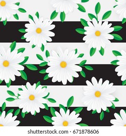 Beautiful flower seamless vector pattern on geometric background. Vector illustration
