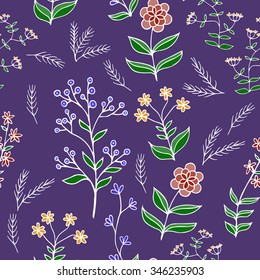 Beautiful Flower set vector seamless pattern with blue background.
