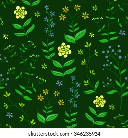 Beautiful Flower set vector seamless pattern with green background.
