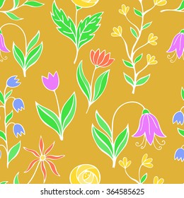 Beautiful Flower set, Vector seamless pattern.