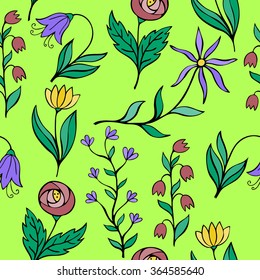 Beautiful Flower set, Vector seamless pattern.