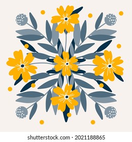 beautiful flower symmetry  folk art card bold colors vector illustration