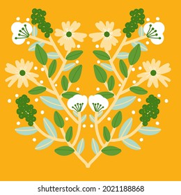 beautiful flower symmetry  folk art card bold colors vector illustration