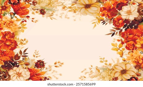 Beautiful flower theme background for wedding invitation. Seamless pattern with many abstract flowers. For wallpaper or fabric decoration in vintage style. Flower painting. Vector illustration.