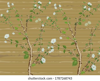 Beautiful flower tree design with handwritten marble stone patterns. Illustration vector