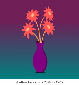 beautiful flower in the vas with gradient background, flat design, vector illustration.