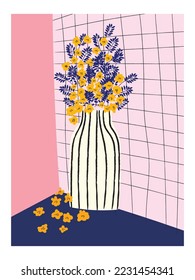 Hermosa ilustración vectorial hecha a mano con jarrón de flores.