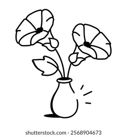 Beautiful flower vase icon in doodle style 

