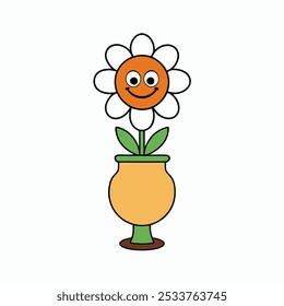 Beautiful Flower vase with smily face flower with white background